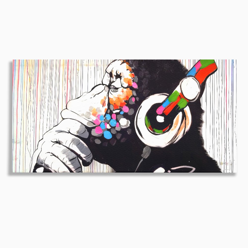 Tablou canvas cu tablou canvas cu maimuta dj, fara rama, pe sasiu de lemn