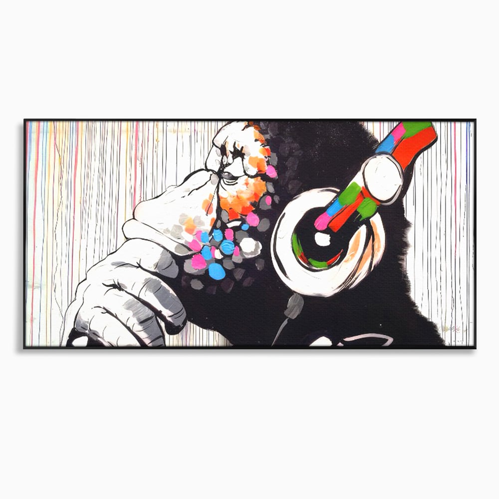 Tablou canvas cu tablou canvas cu maimuta dj, in rama de aluminiu negru