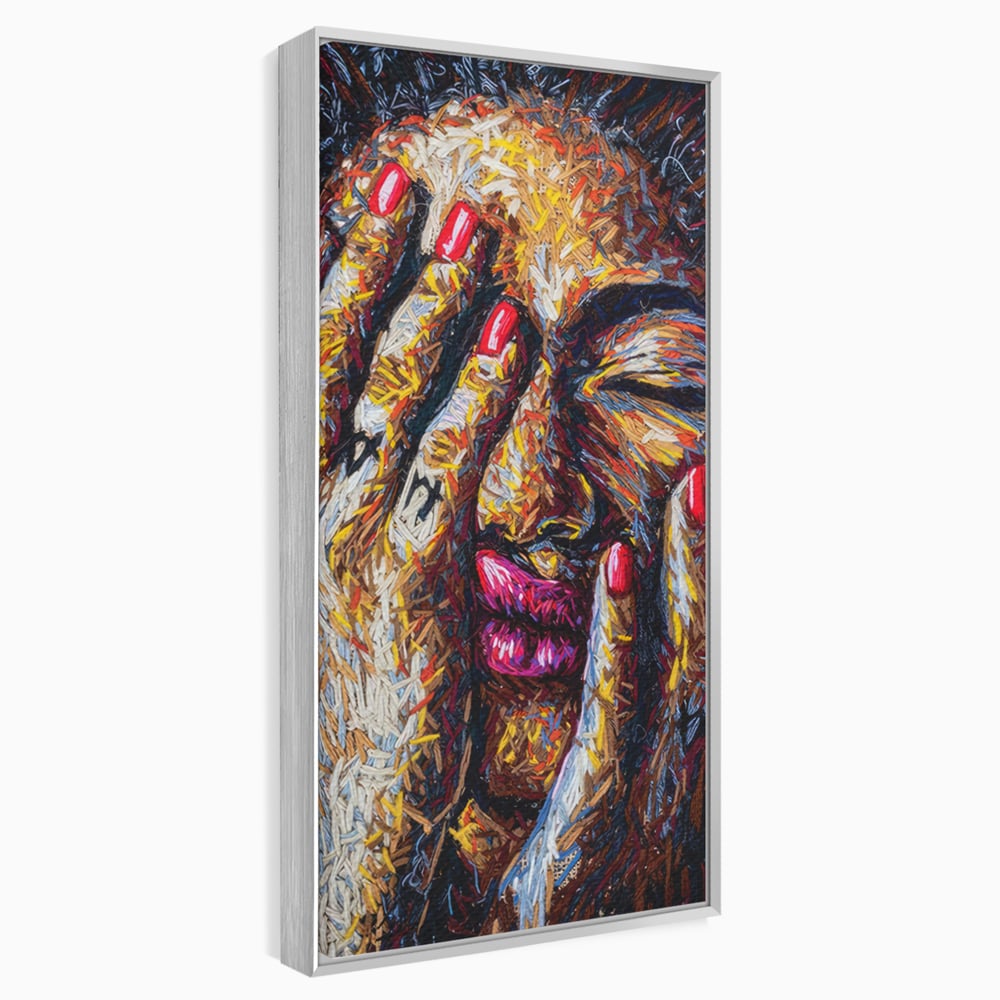 Tablou canvas cu tablou canvas cu portret stilizat, in rama de aluminiu argintiu