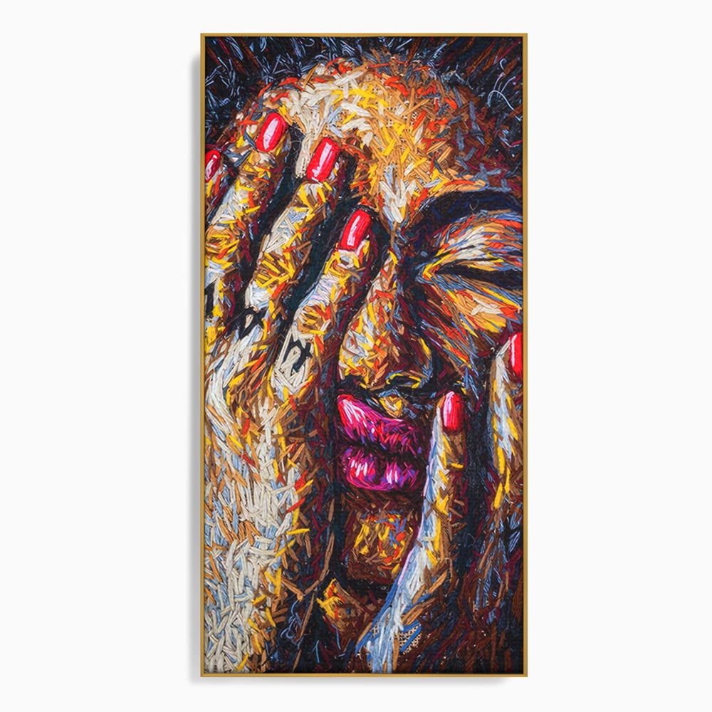 Tablou canvas cu tablou canvas cu portret stilizat, in rama de aluminiu auriu