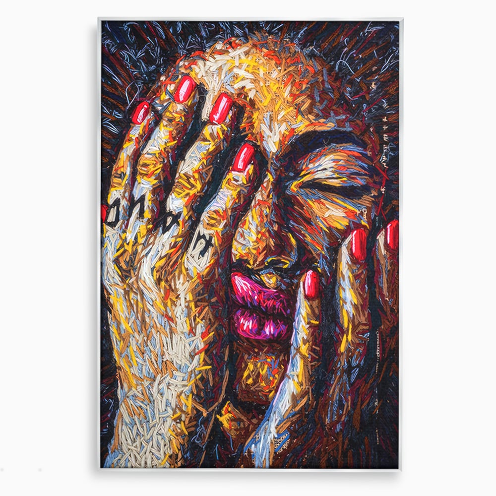 Tablou canvas cu tablou canvas cu portret stilizat, in rama de aluminiu argintiu