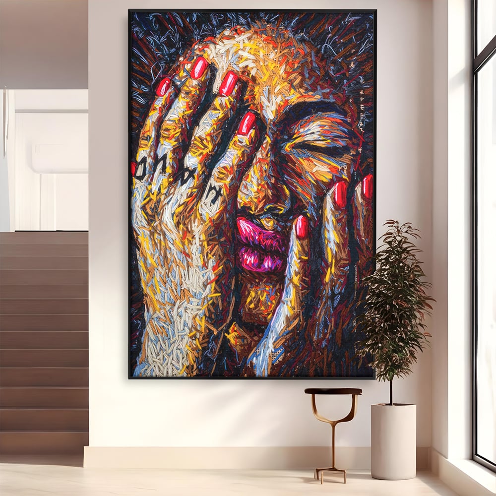 Tablou canvas cu tablou canvas cu portret stilizat, in rama de aluminiu negru