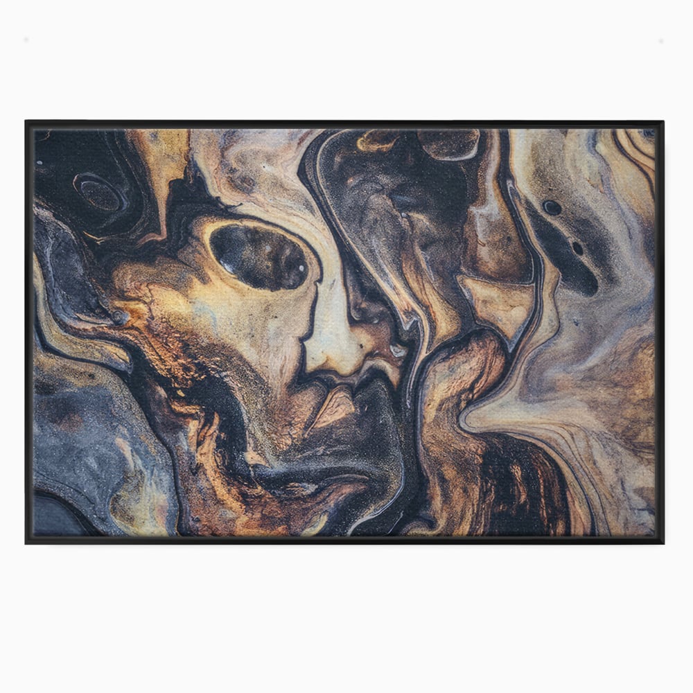 Tablou canvas cu tablou canvas cu pictura abstracta aurie si neagra, in rama de aluminiu negru