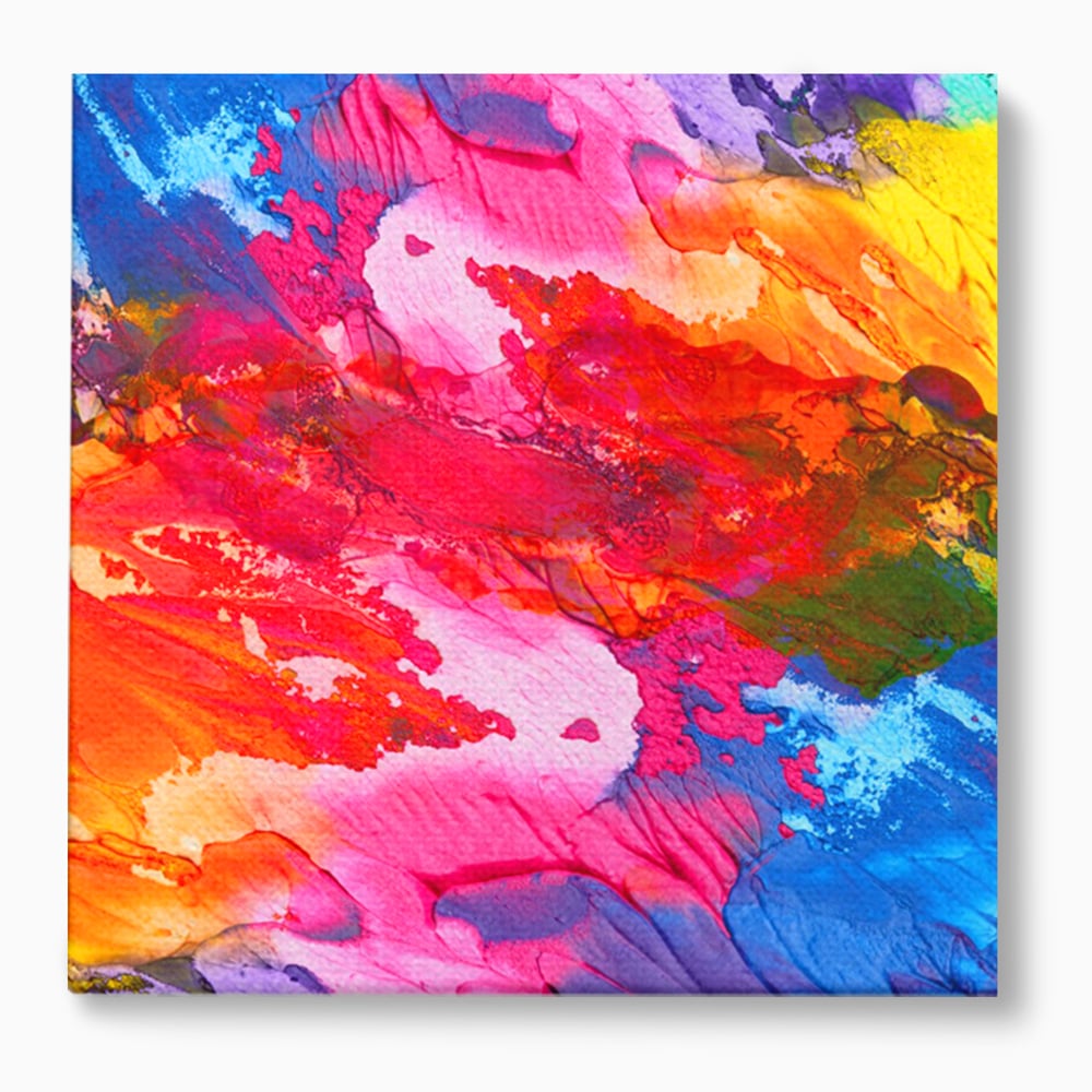 Tablou canvas cu pictura abstracta cu pete de culoare, fara rama, pe sasiu de lemn