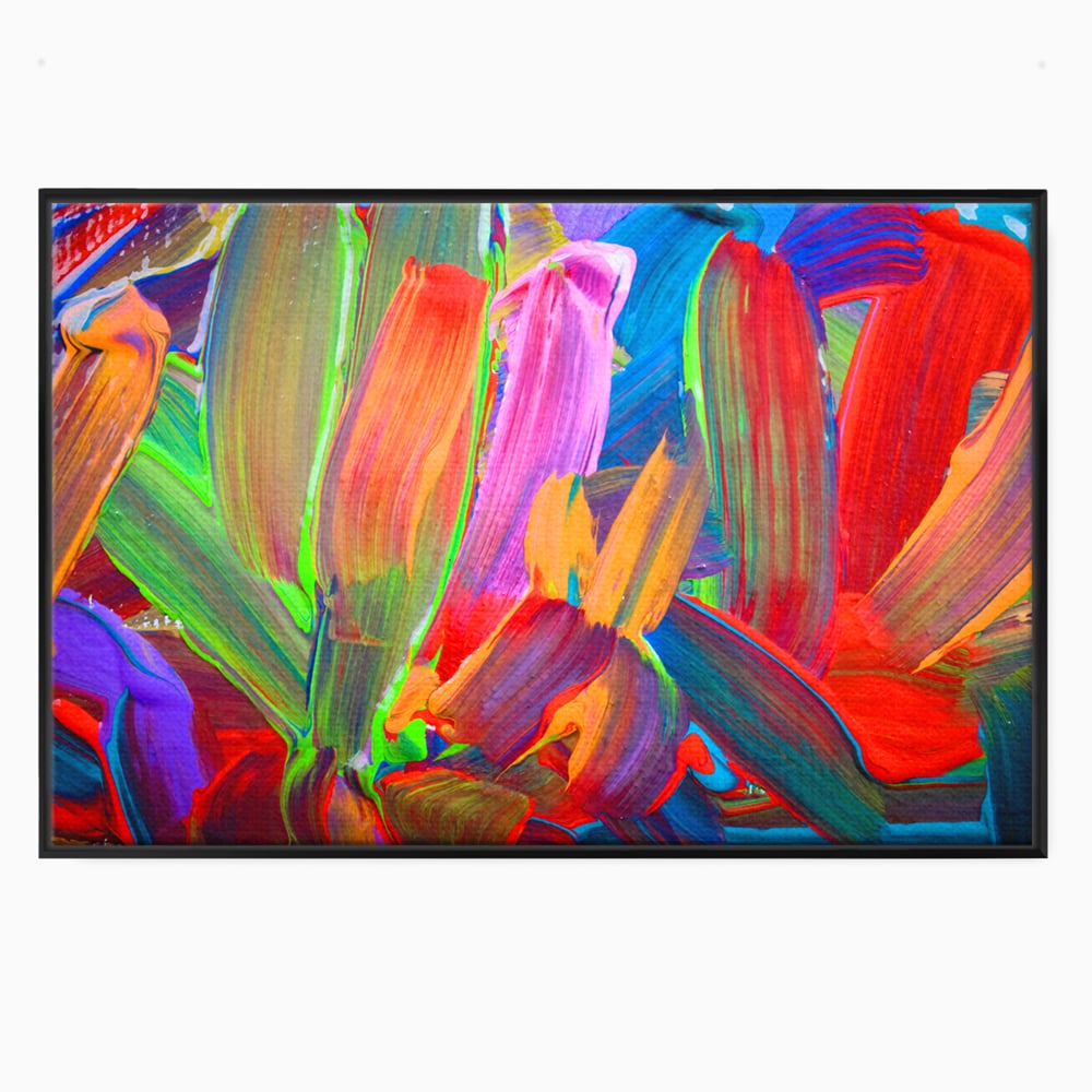 Tablou canvas cu pictura abstracta cu pensule grosiere, in rama de aluminiu negru
