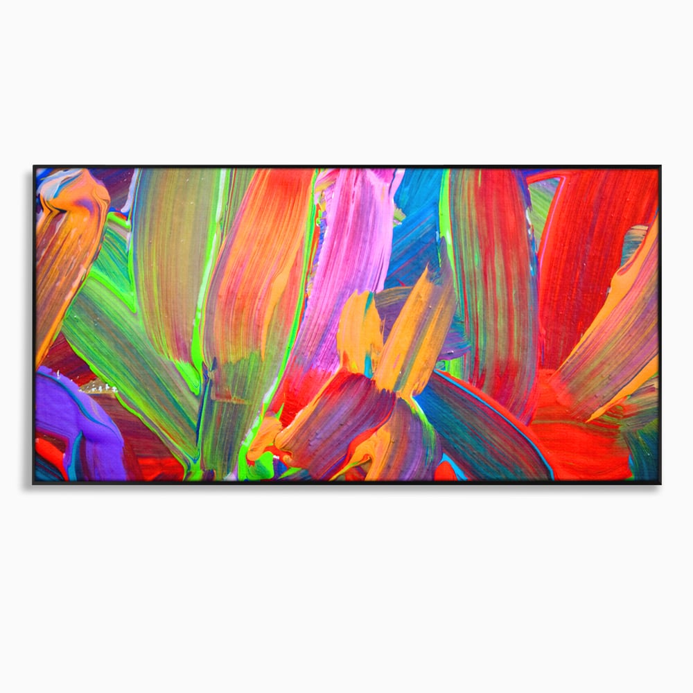 Tablou canvas cu pictura abstracta cu pensule grosiere, in rama de aluminiu negru