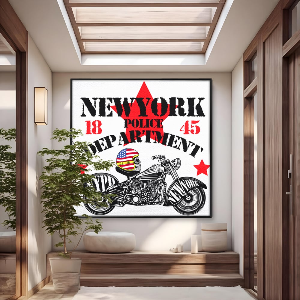 Tablou canvas cu tablou canvas cu motocicleta si craniu, in rama de aluminiu negru