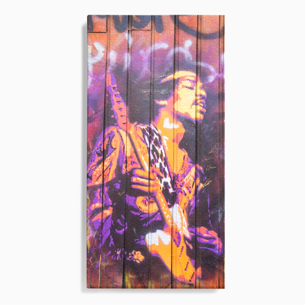 Tablou canvas cu tablou canvas cu jimi hendrix cantand la chitara, fara rama, pe sasiu de lemn