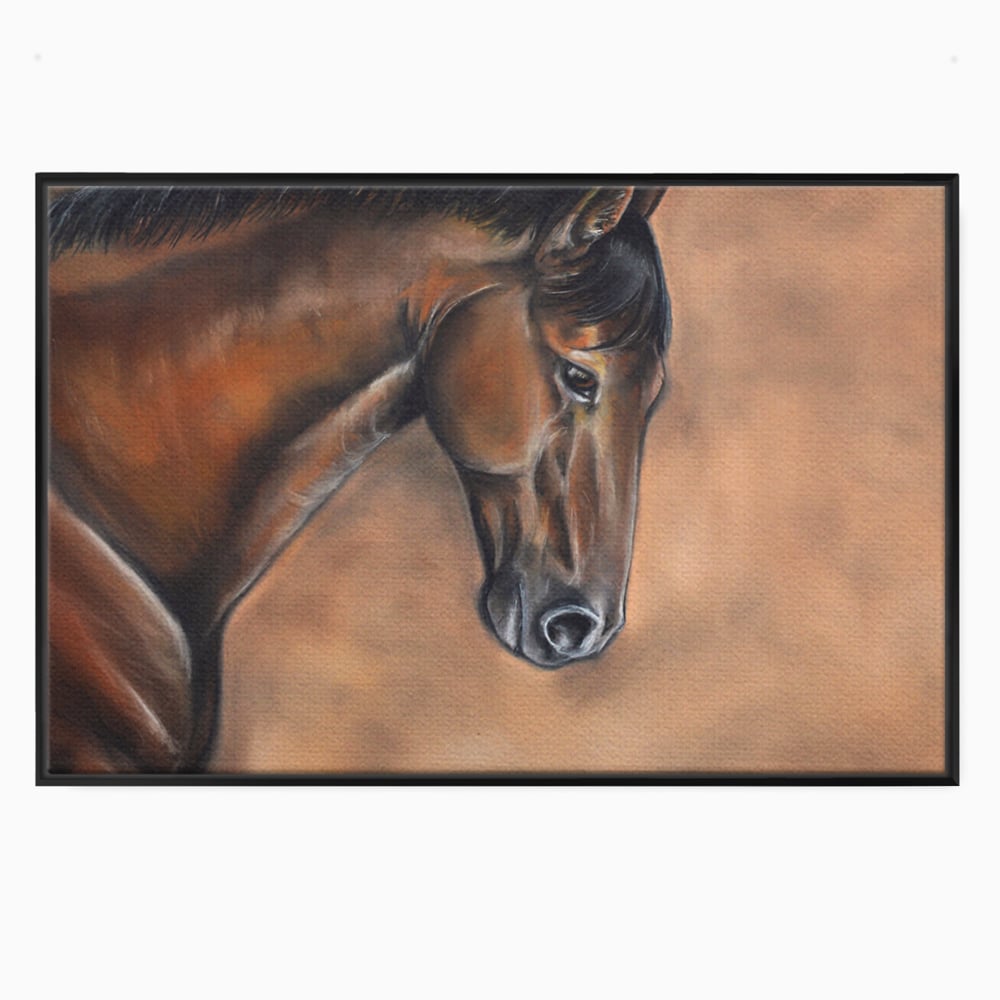 Tablou canvas cu tablou canvas cu portret de cal, in rama de aluminiu negru
