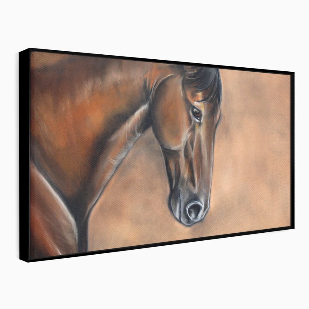 Tablou canvas cu tablou canvas cu portret de cal, in rama de aluminiu negru