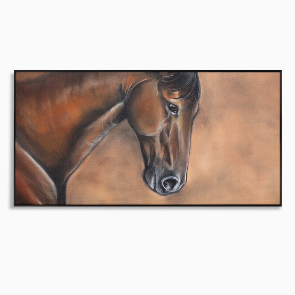Tablou canvas cu tablou canvas cu portret de cal, in rama de aluminiu negru
