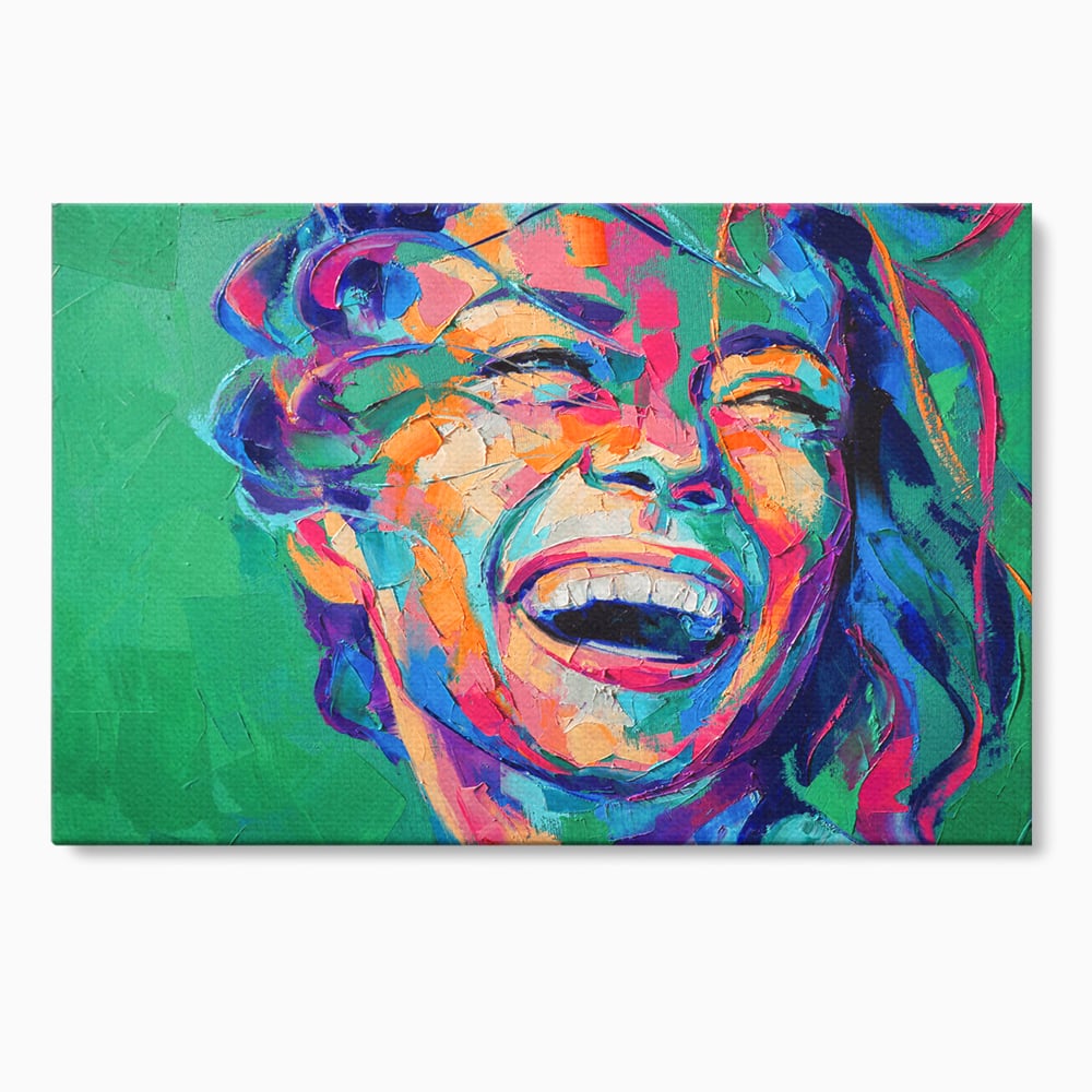 Tablou canvas cu tablou canvas cu fata zambind colorata, fara rama, pe sasiu de lemn