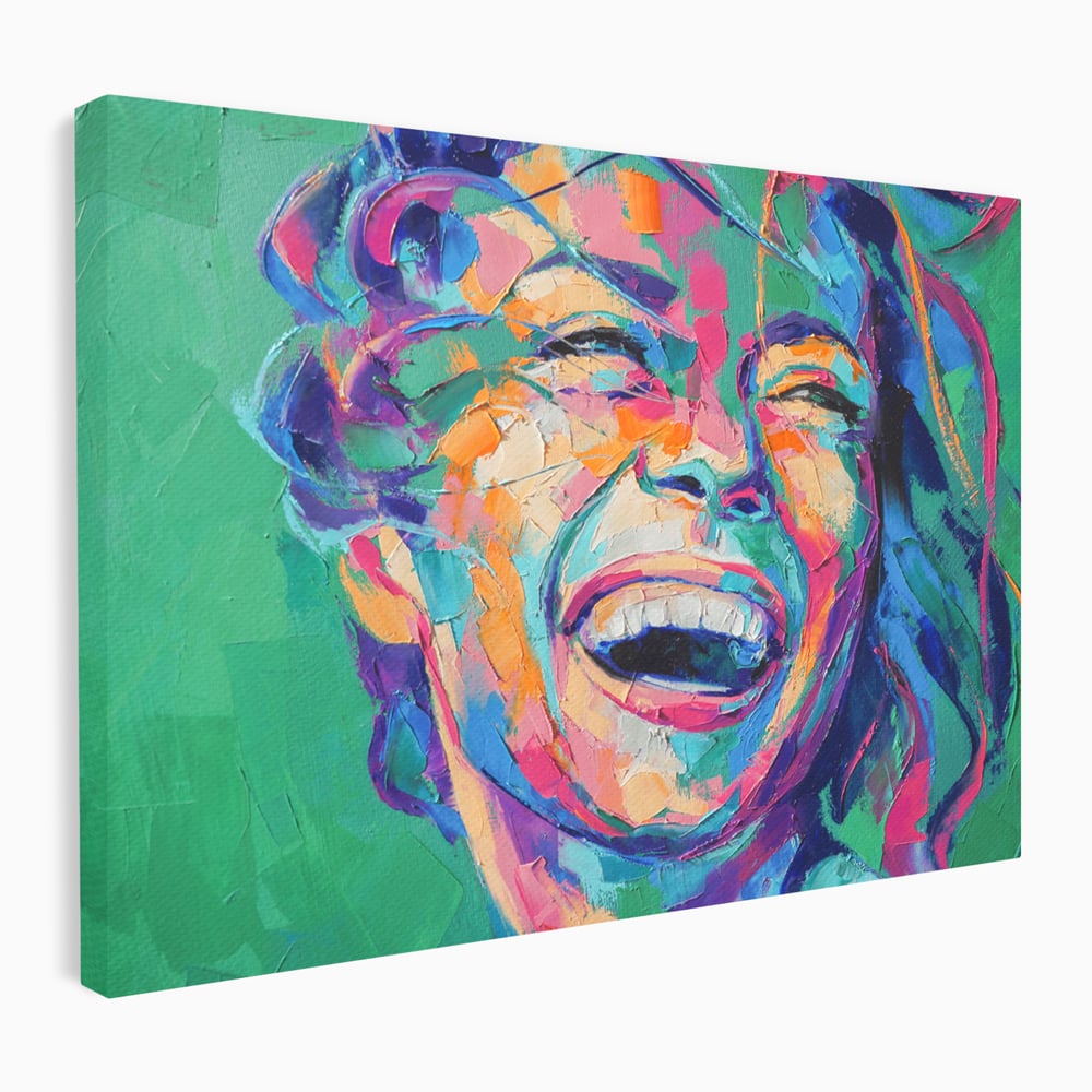 Tablou canvas cu tablou canvas cu fata zambind colorata, fara rama, pe sasiu de lemn