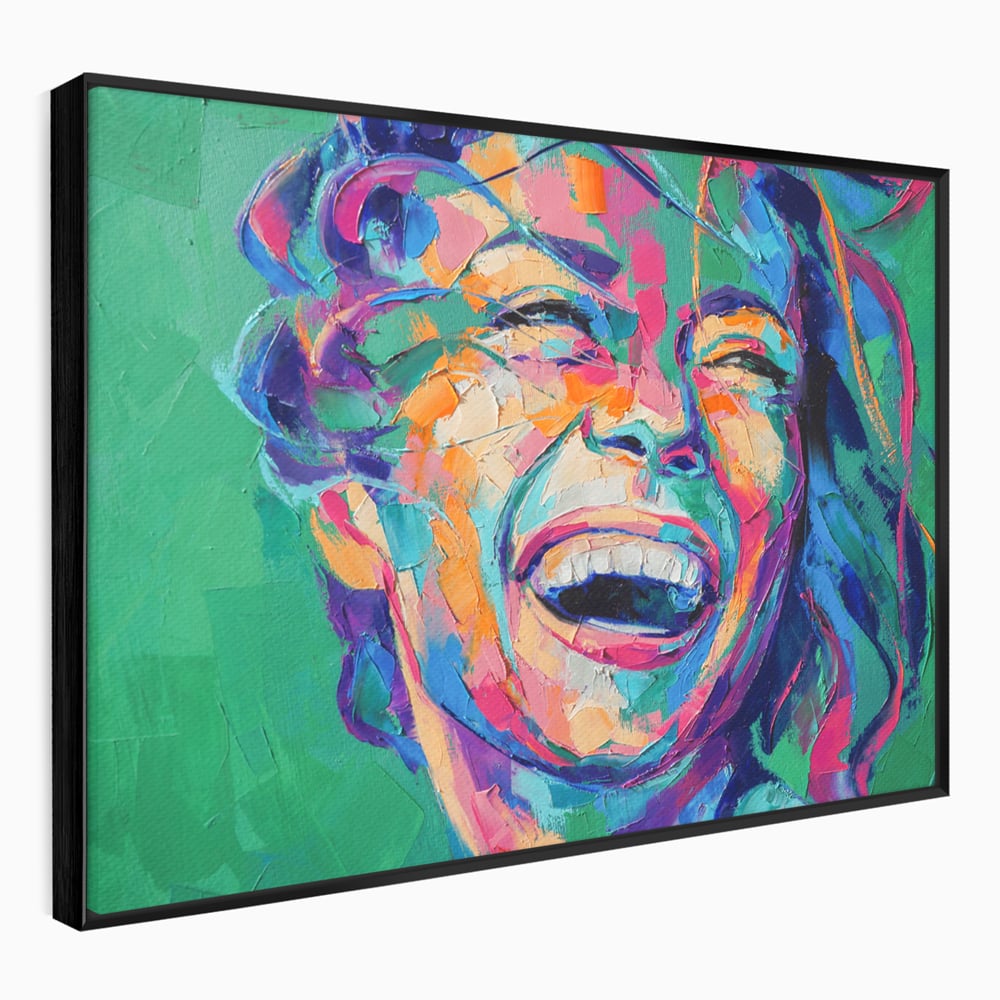 Tablou canvas cu tablou canvas cu fata zambind colorata, in rama de aluminiu negru