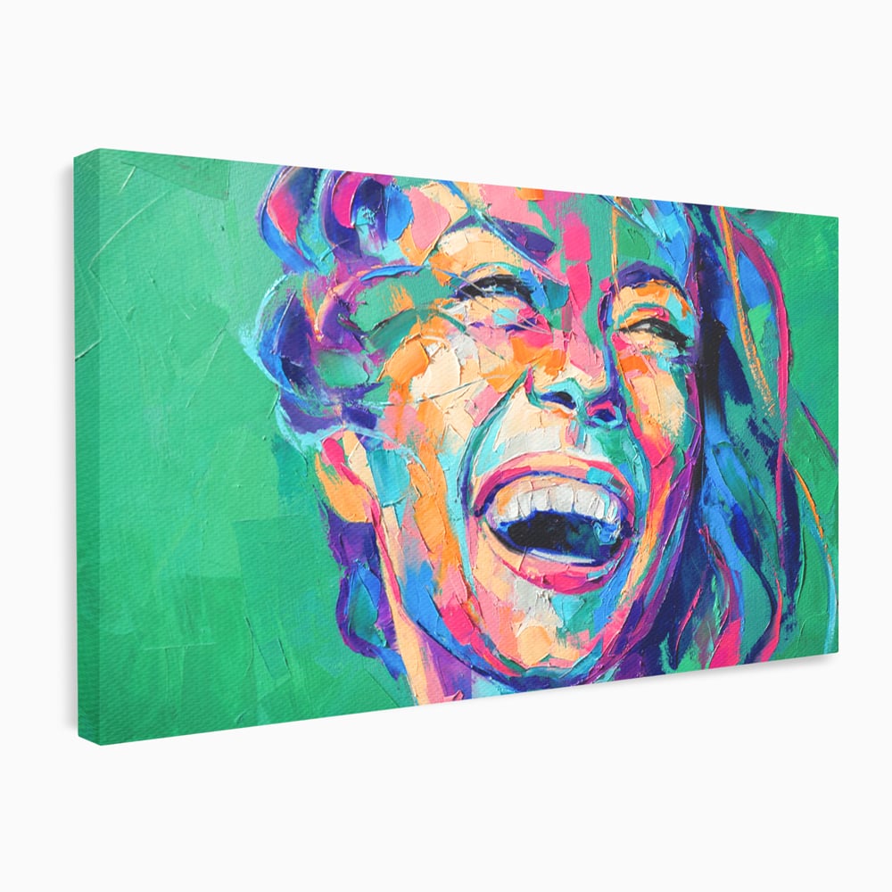 Tablou canvas cu tablou canvas cu fata zambind colorata, fara rama, pe sasiu de lemn