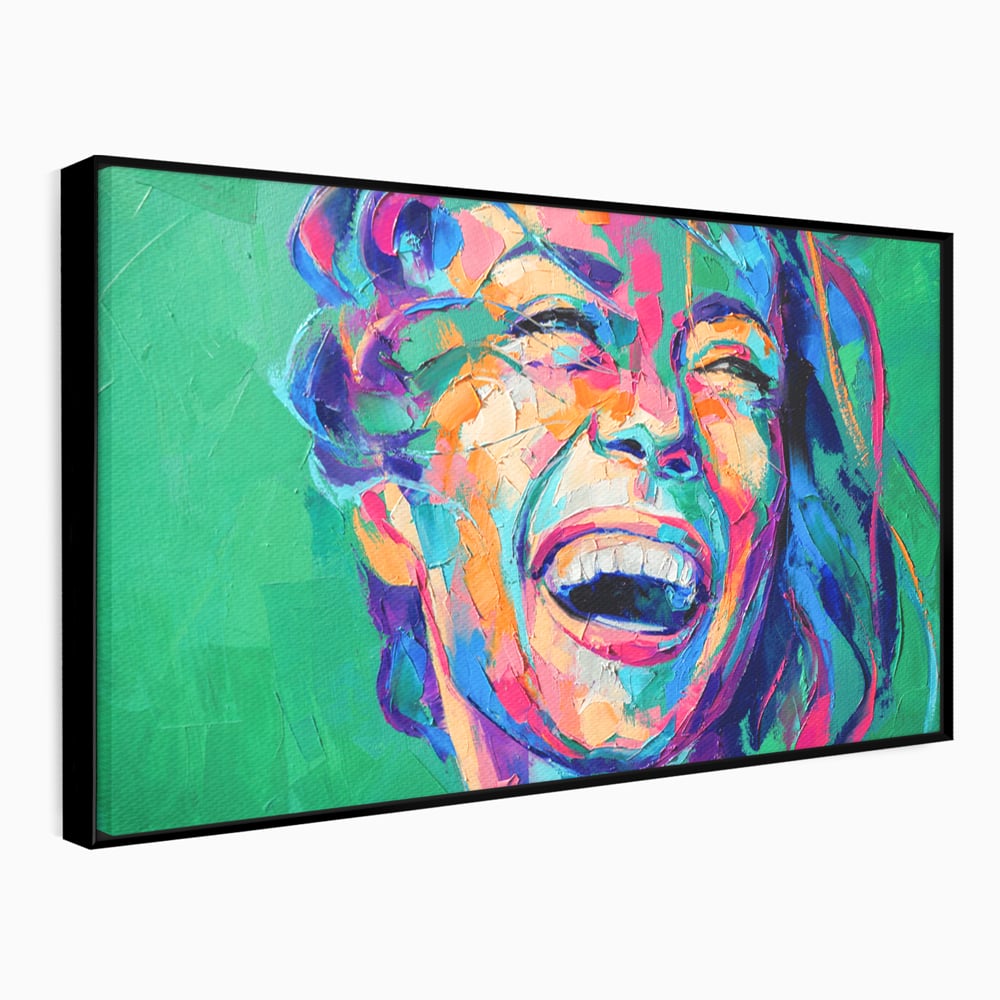 Tablou canvas cu tablou canvas cu fata zambind colorata, in rama de aluminiu negru