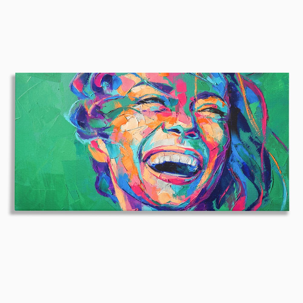 Tablou canvas cu tablou canvas cu fata zambind colorata, fara rama, pe sasiu de lemn
