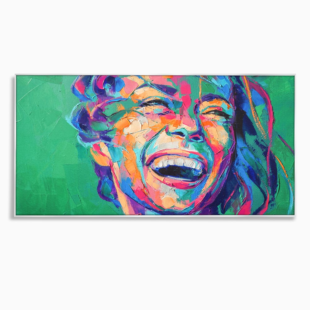 Tablou canvas cu tablou canvas cu fata zambind colorata, in rama de aluminiu argintiu