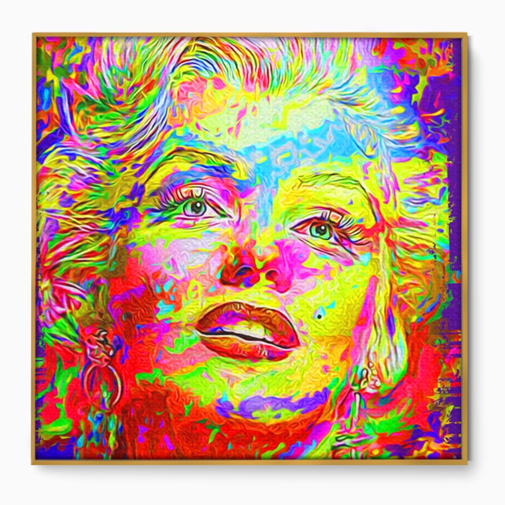 Tablou canvas cu tablou canvas cu marilyn monroe policroma, in rama de aluminiu auriu