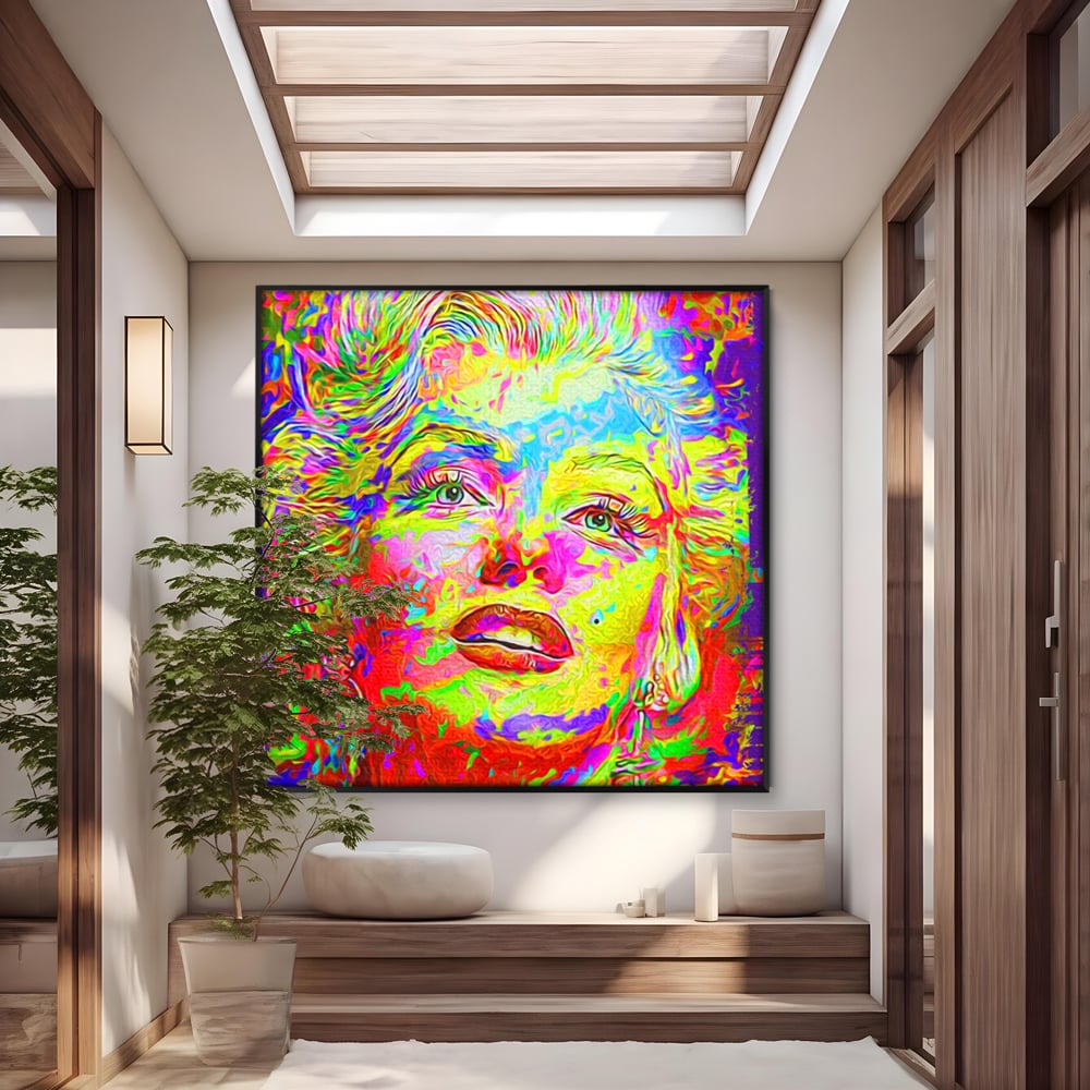 Tablou canvas cu tablou canvas cu marilyn monroe policroma, in rama de aluminiu negru