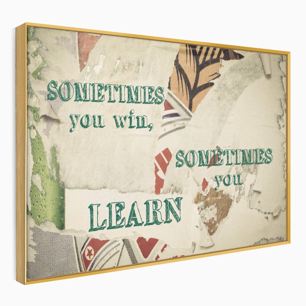 Tablou canvas cu tablou canvas cu mesaj motivational, in rama de aluminiu auriu