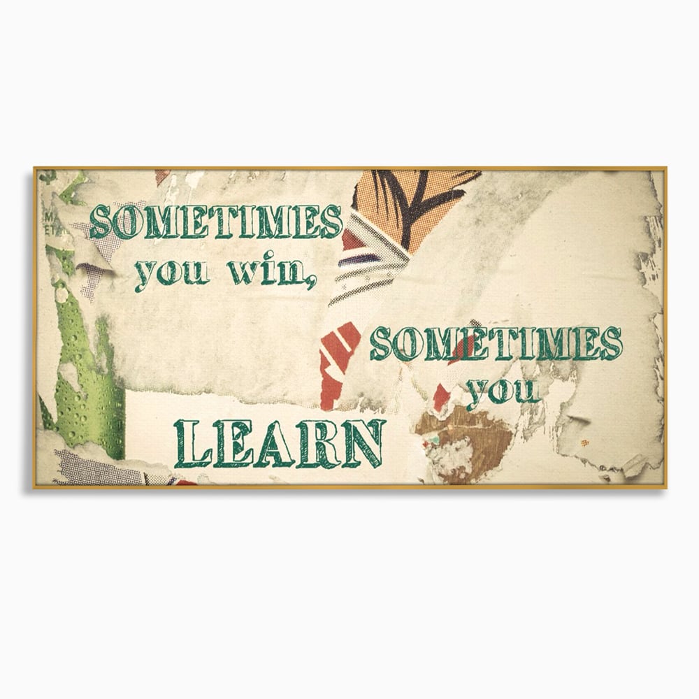 Tablou canvas cu tablou canvas cu mesaj motivational, in rama de aluminiu auriu
