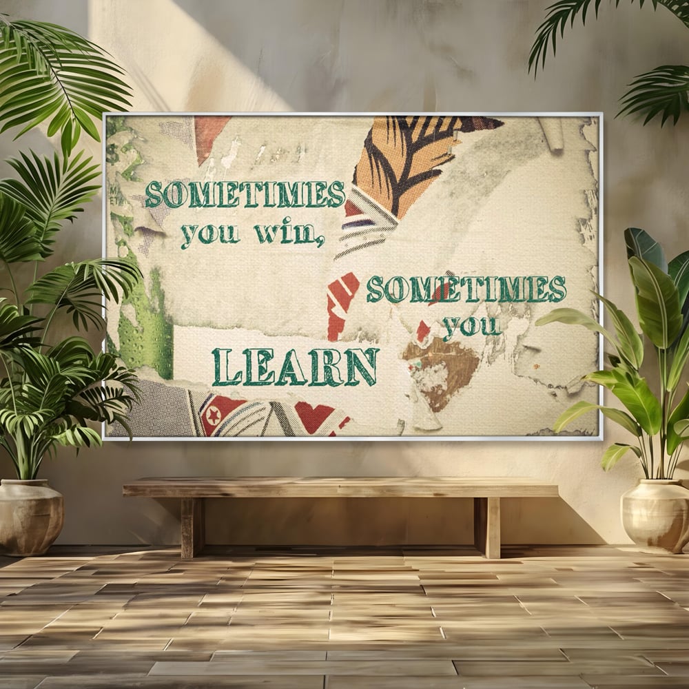 Tablou canvas cu tablou canvas cu mesaj motivational, in rama de aluminiu argintiu