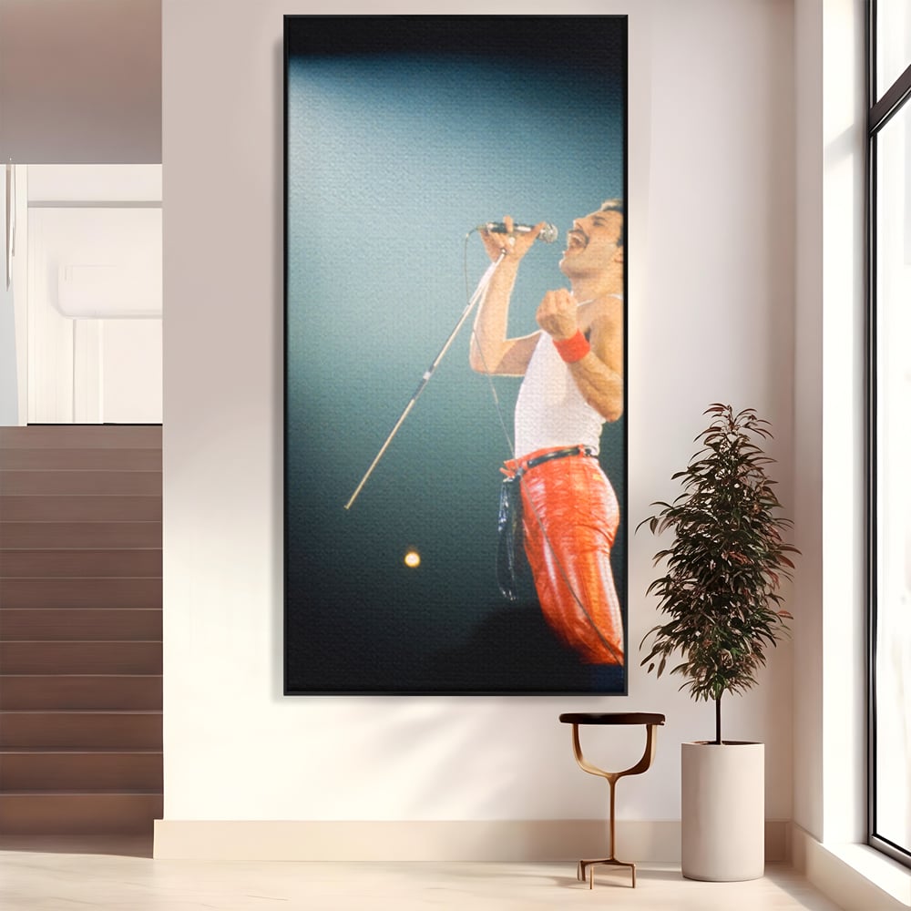 Tablou canvas cu tablou canvas cu freddie mercury, in rama de aluminiu negru