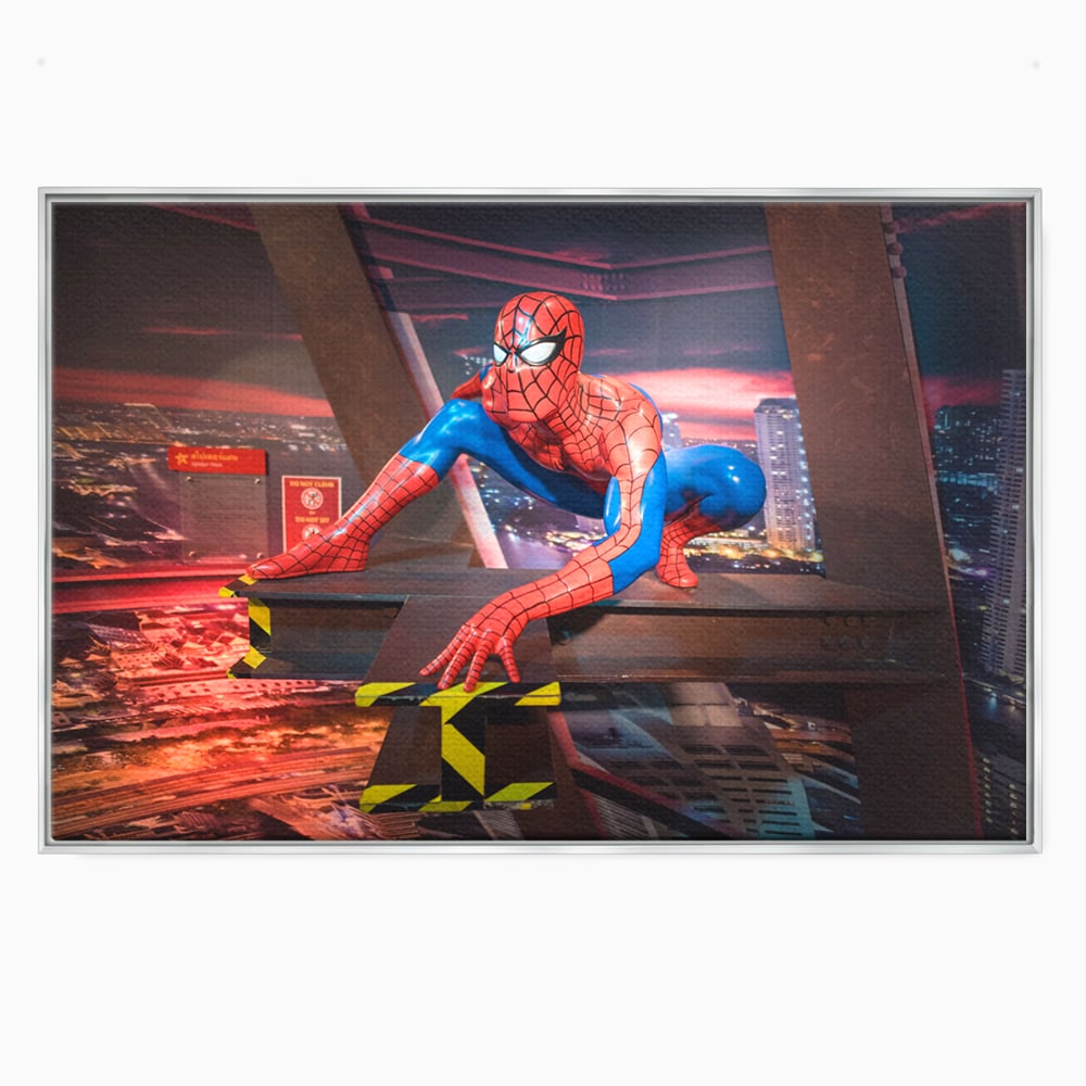 Tablou canvas cu tablou canvas cu figurina spider man, in rama de aluminiu argintiu