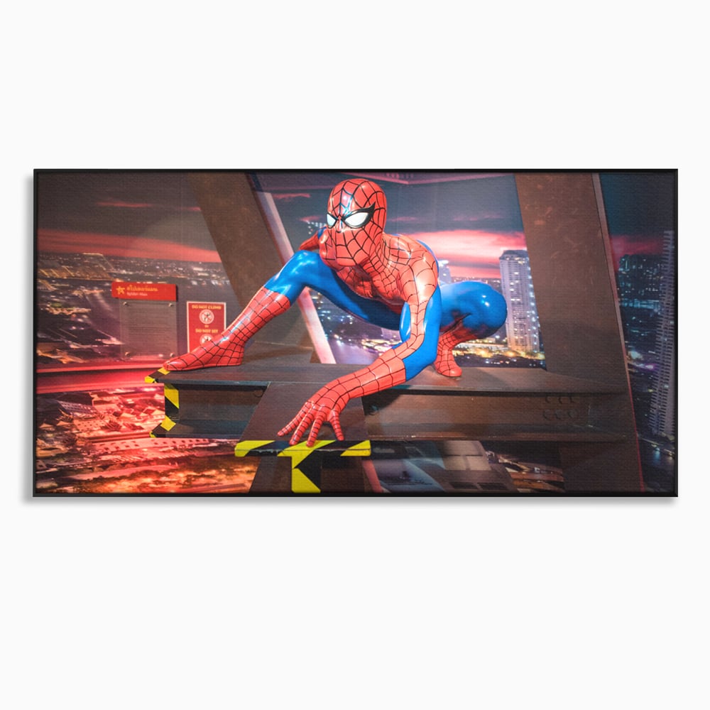 Tablou canvas cu tablou canvas cu figurina spider man, in rama de aluminiu negru
