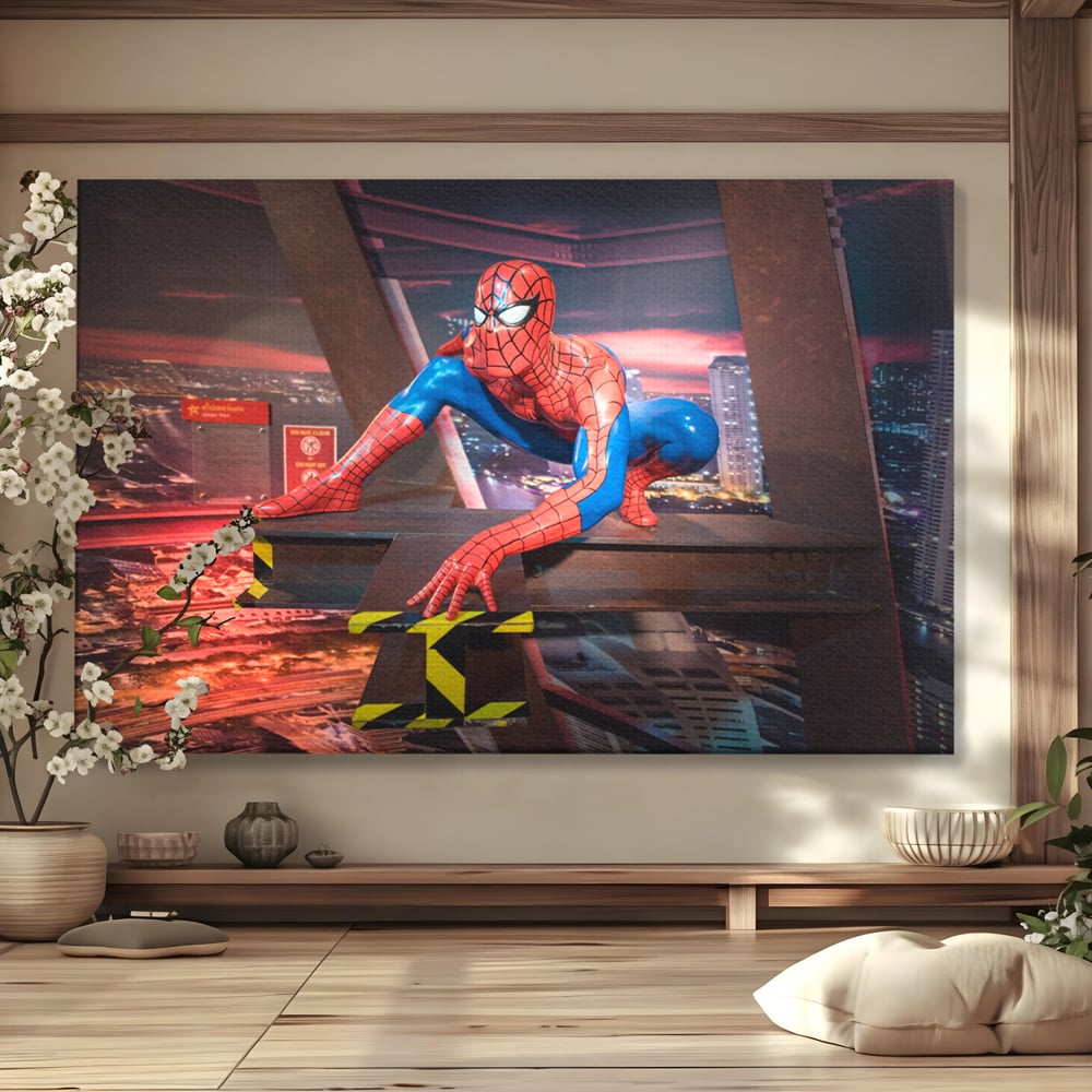 Tablou canvas cu tablou canvas cu figurina spider man, fara rama, pe sasiu de lemn