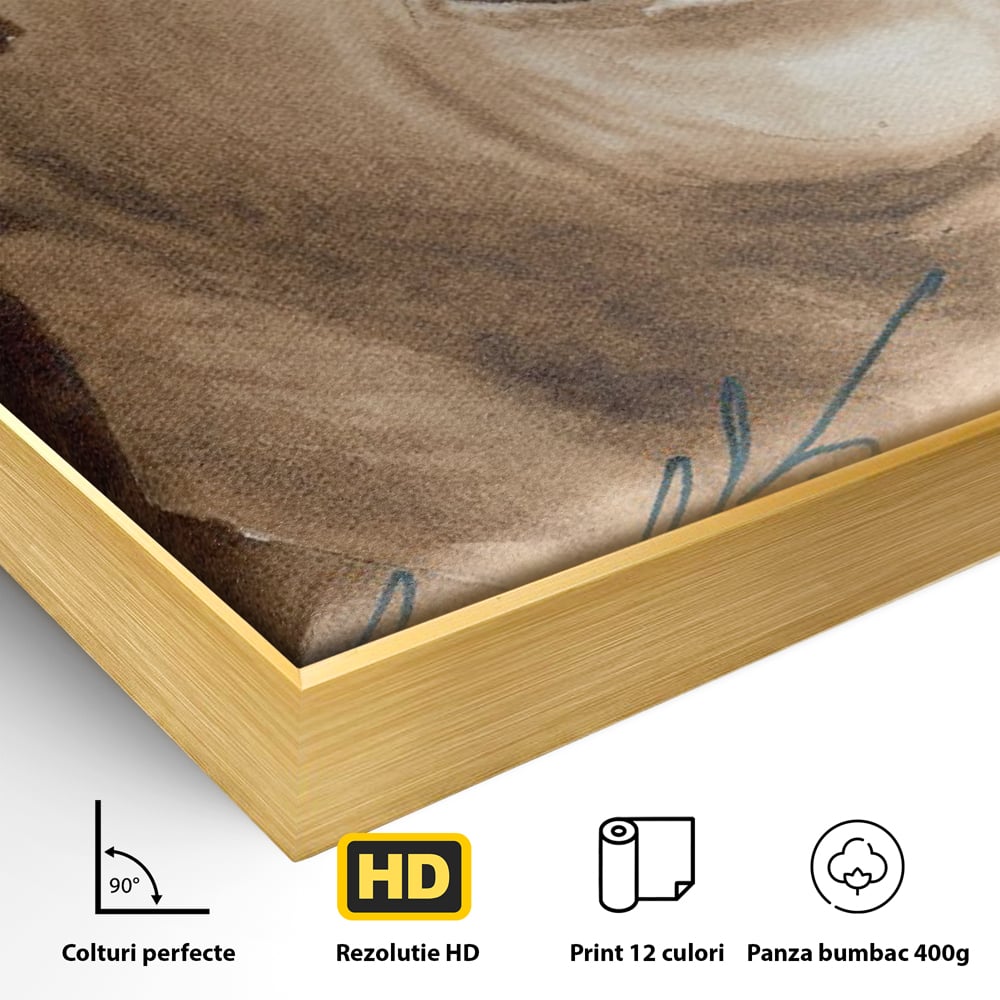 Detaliu al suprafetei: tablou canvas portret ringo starr, in rama de aluminiu auriu