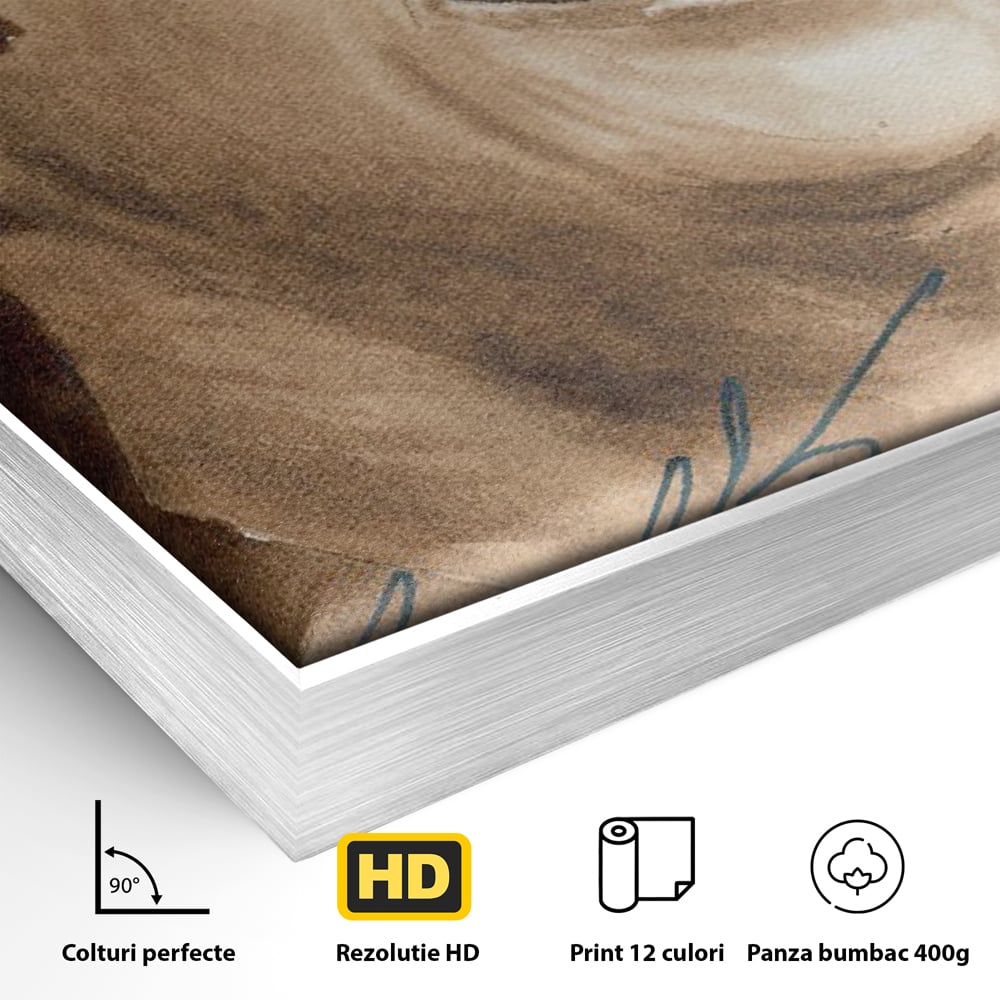 Detaliu al suprafetei: tablou canvas portret ringo starr, in rama de aluminiu argintiu