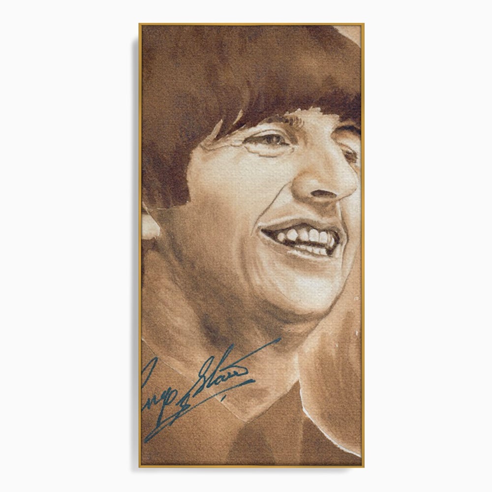 Tablou canvas cu tablou canvas portret ringo starr, in rama de aluminiu auriu