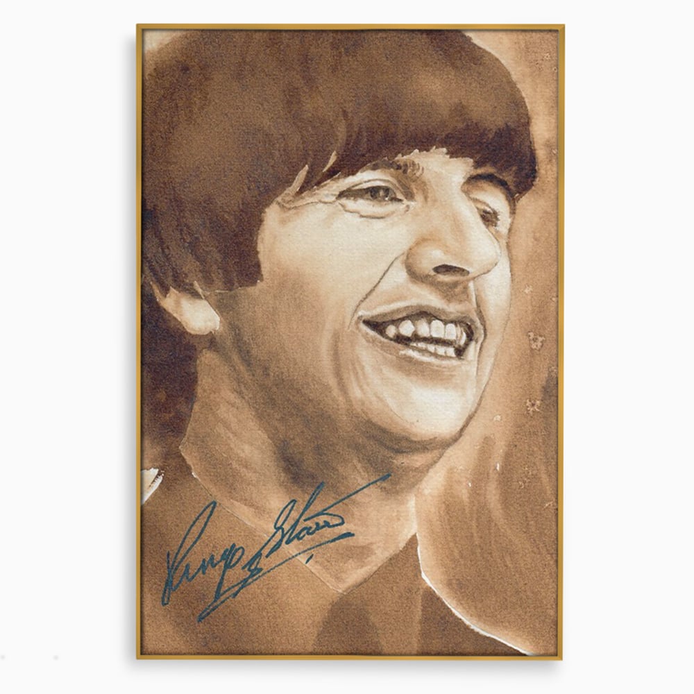 Tablou canvas cu tablou canvas portret ringo starr, in rama de aluminiu auriu