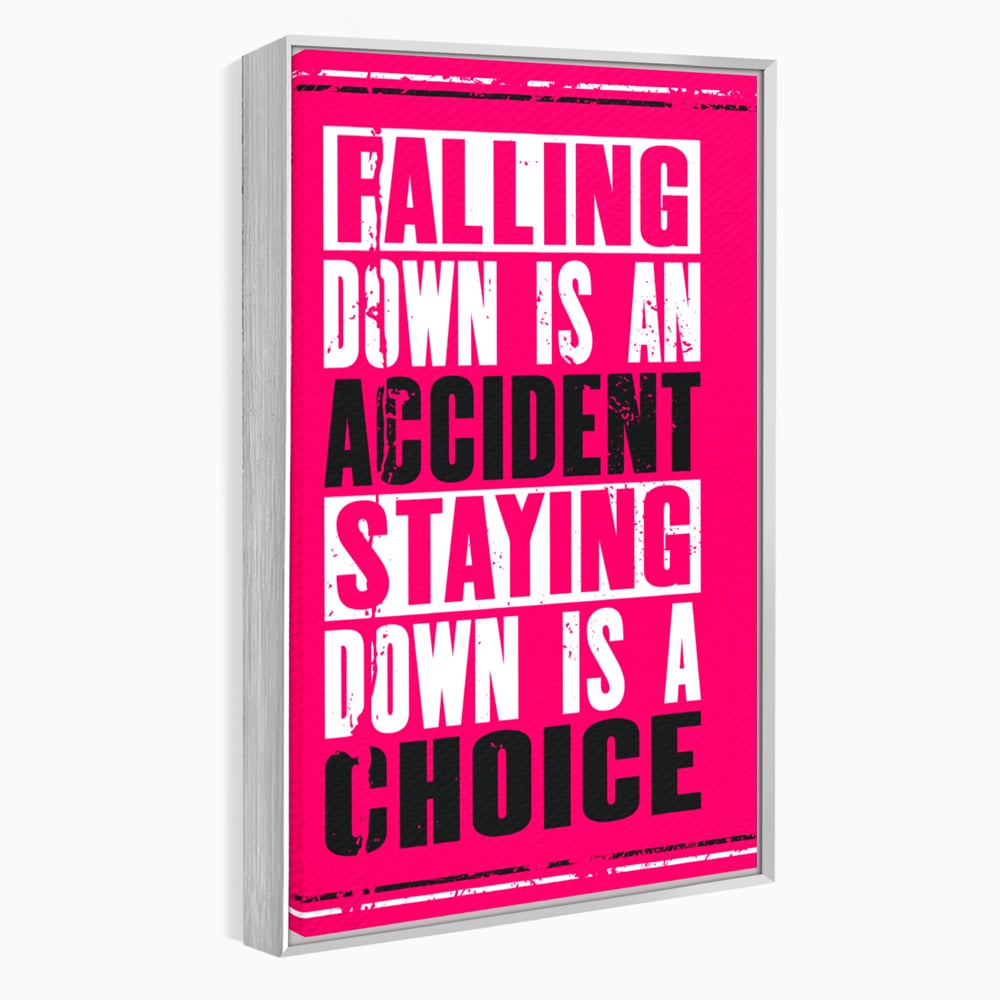 Tablou canvas cu tablou canvas cu citat motivational vertical, in rama de aluminiu argintiu