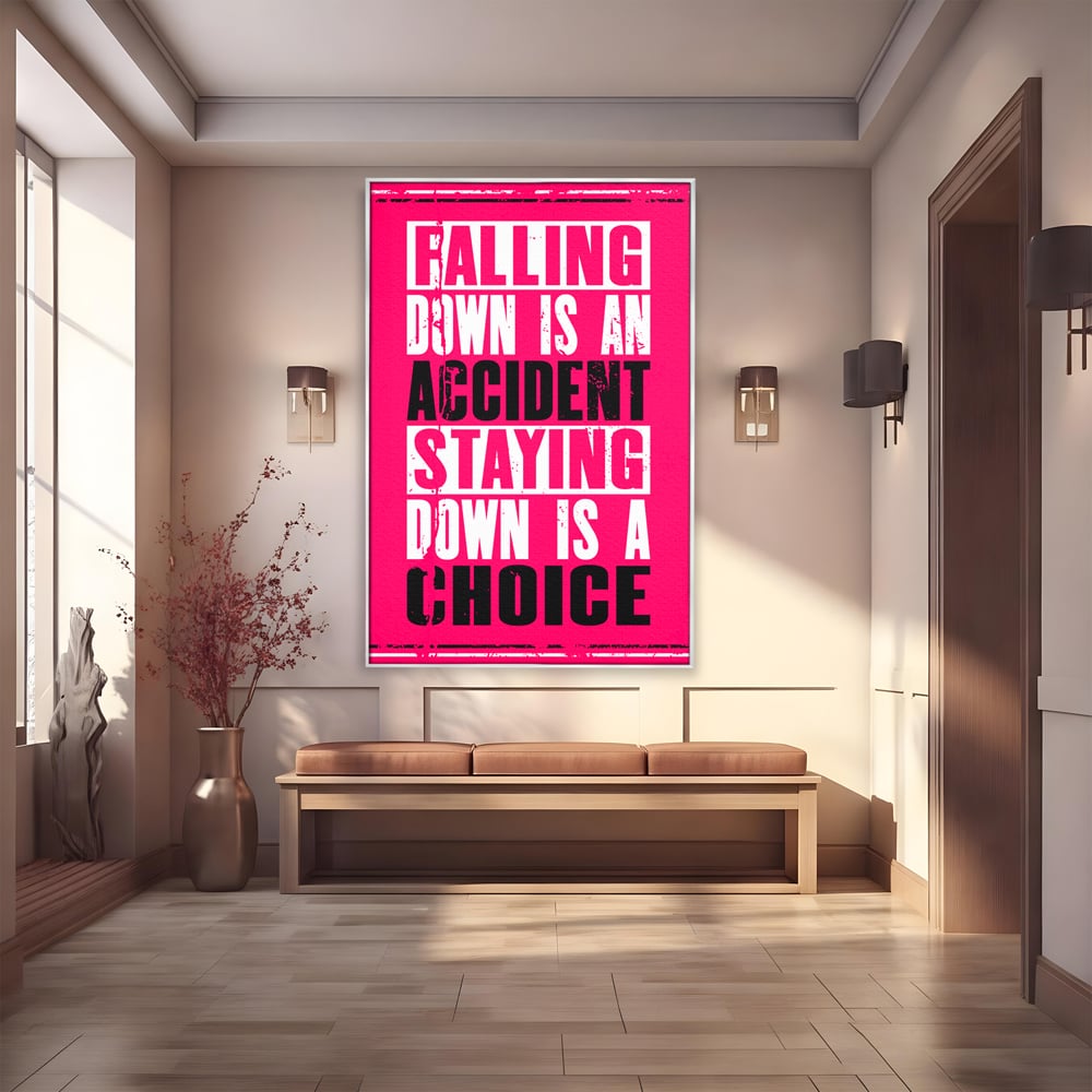 Tablou canvas cu tablou canvas cu citat motivational vertical, in rama de aluminiu argintiu