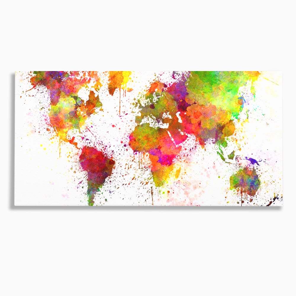 Tablou canvas cu tablou canvas cu harta lumii pictata, fara rama, pe sasiu de lemn