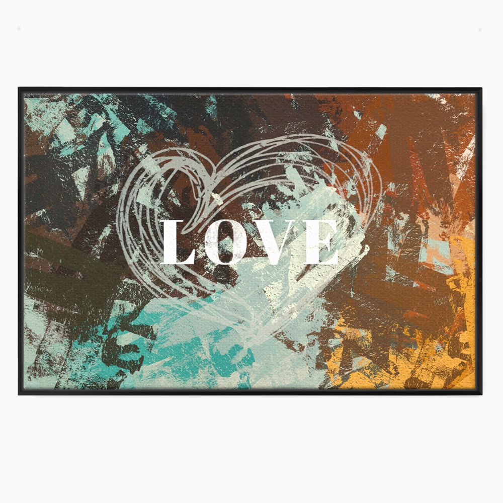 Tablou canvas cu tablou canvas cu inima desenata si text, in rama de aluminiu negru