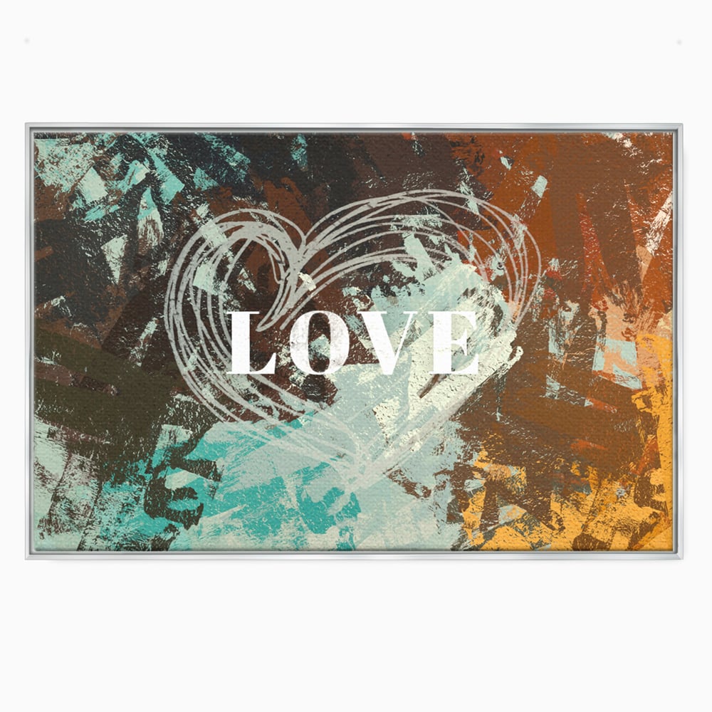 Tablou canvas cu tablou canvas cu inima desenata si text, in rama de aluminiu argintiu