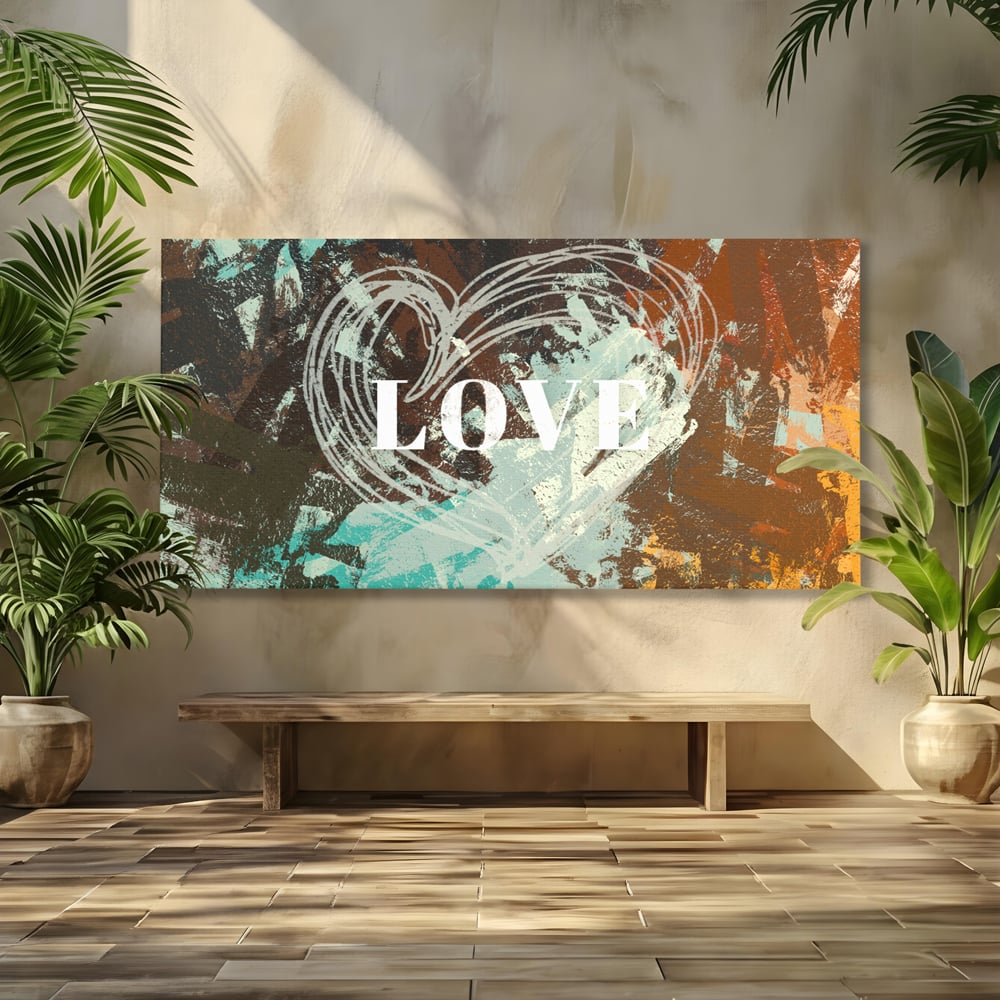 Tablou canvas cu tablou canvas cu inima desenata si text, fara rama, pe sasiu de lemn