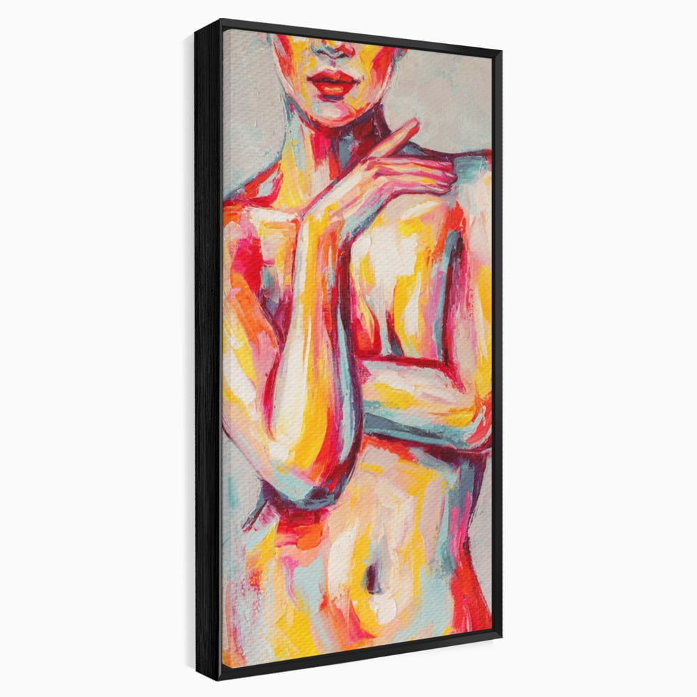 Tablou canvas cu tablou canvas cu femeie nud abstracta, in rama de aluminiu negru