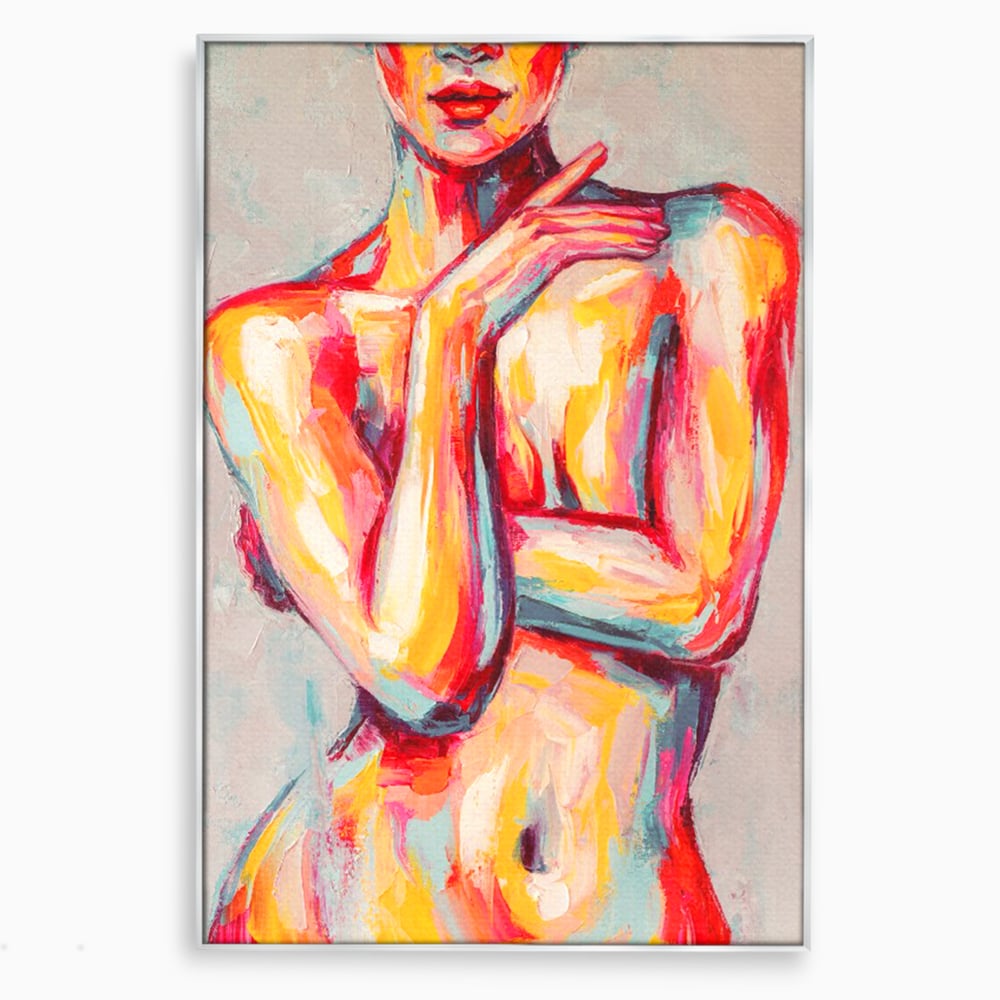 Tablou canvas cu tablou canvas cu femeie nud abstracta, in rama de aluminiu argintiu
