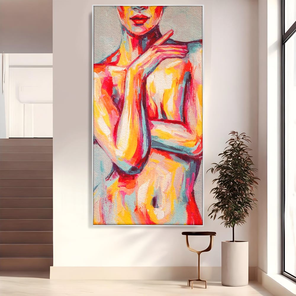 Tablou canvas cu tablou canvas cu femeie nud abstracta, in rama de aluminiu argintiu