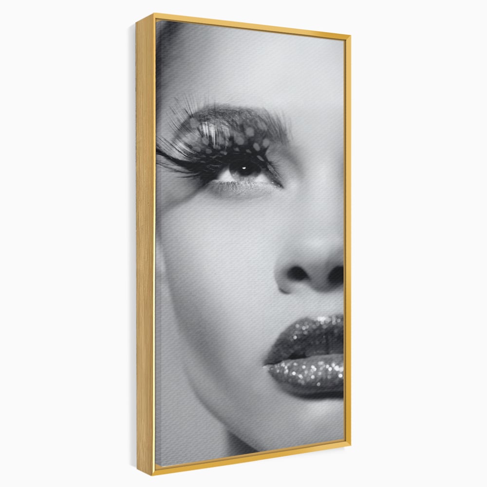 Tablou canvas cu tablou canvas cu portret alb-negru, in rama de aluminiu auriu