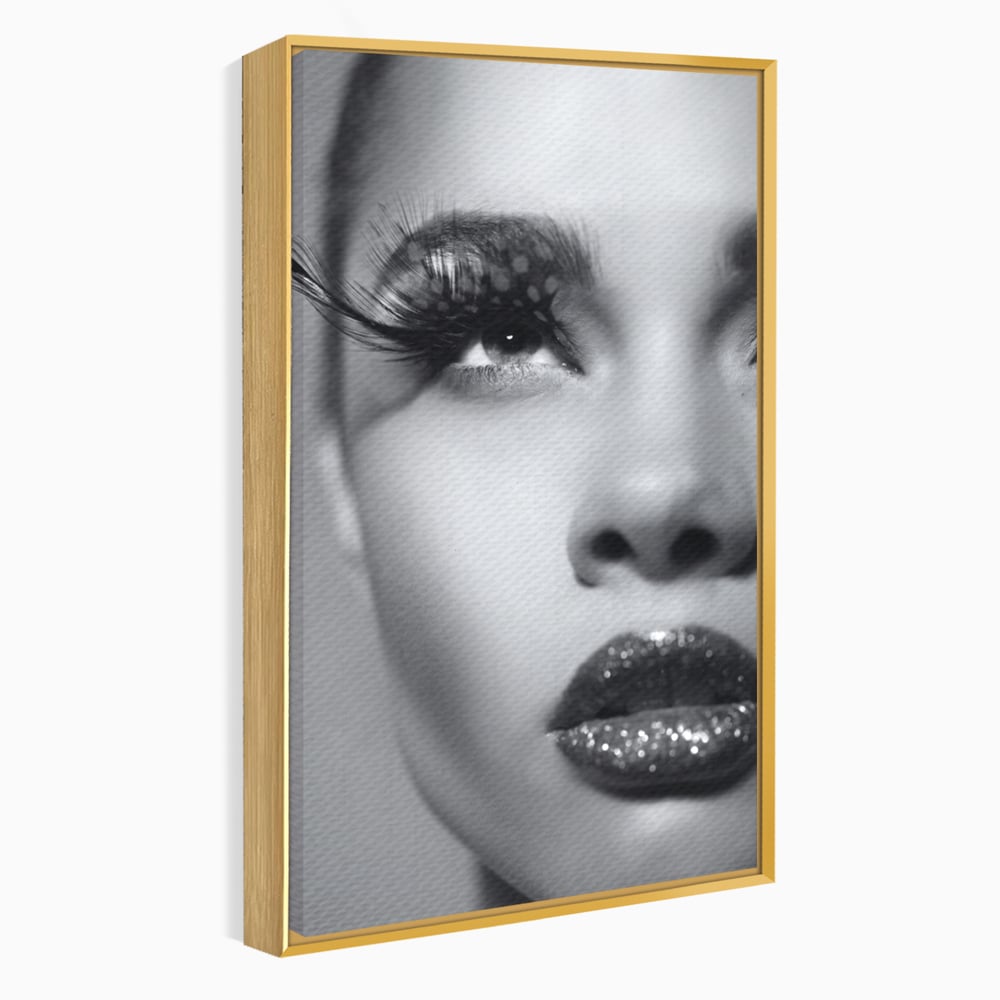 Tablou canvas cu tablou canvas cu portret alb-negru, in rama de aluminiu auriu