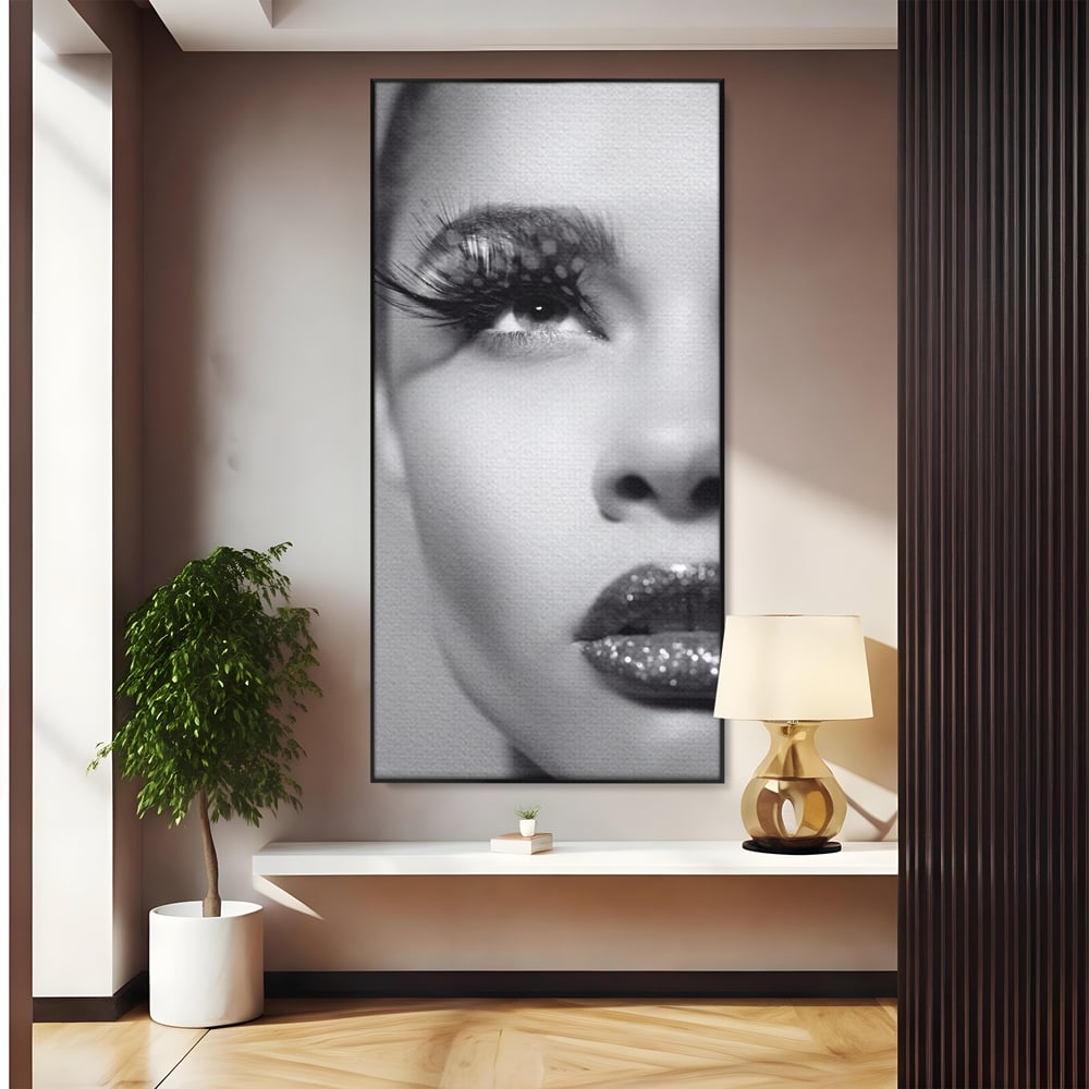Tablou canvas cu tablou canvas cu portret alb-negru, in rama de aluminiu negru