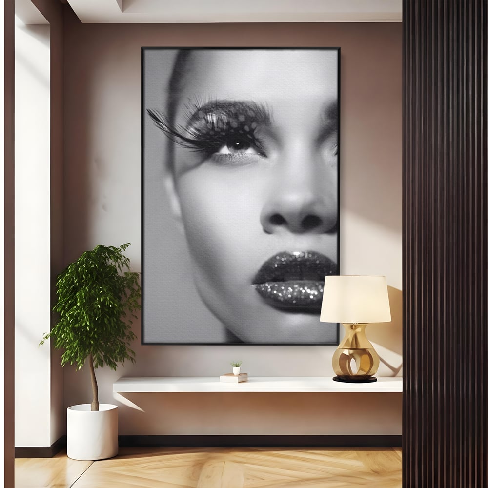 Tablou canvas cu tablou canvas cu portret alb-negru, in rama de aluminiu negru