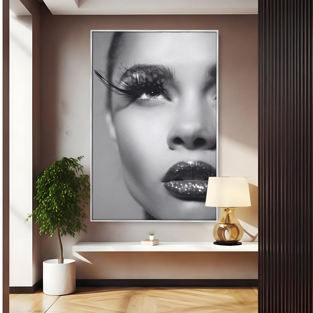 Tablou canvas cu tablou canvas cu portret alb-negru, in rama de aluminiu argintiu