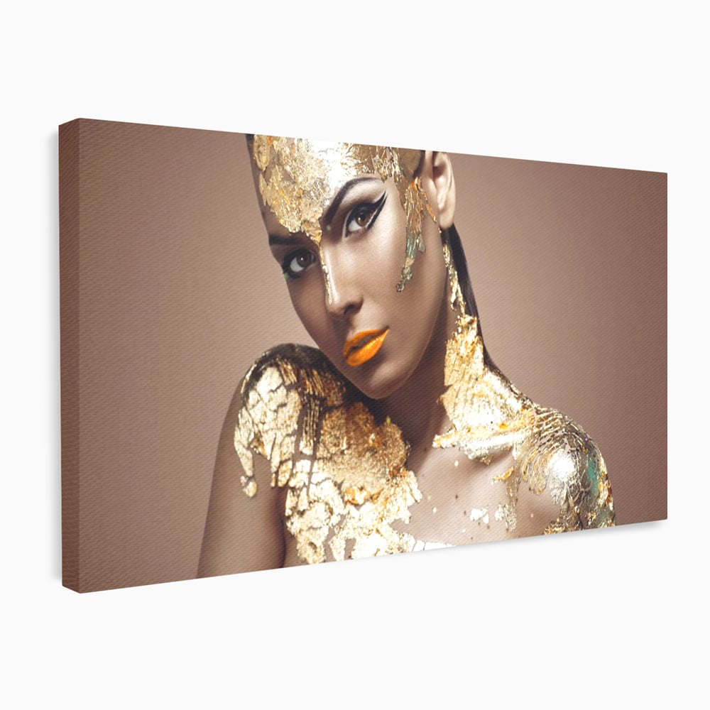 Tablou canvas cu tablou canvas cu femeie si foita de aur, fara rama, pe sasiu de lemn